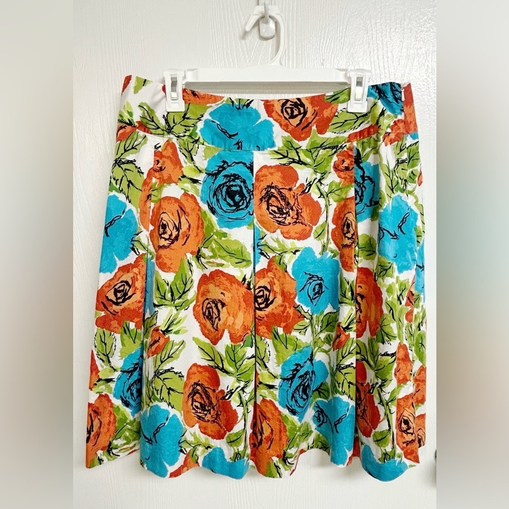 Talbots A-Line Skirt Women Size 14P Multicolor Pleated Floral